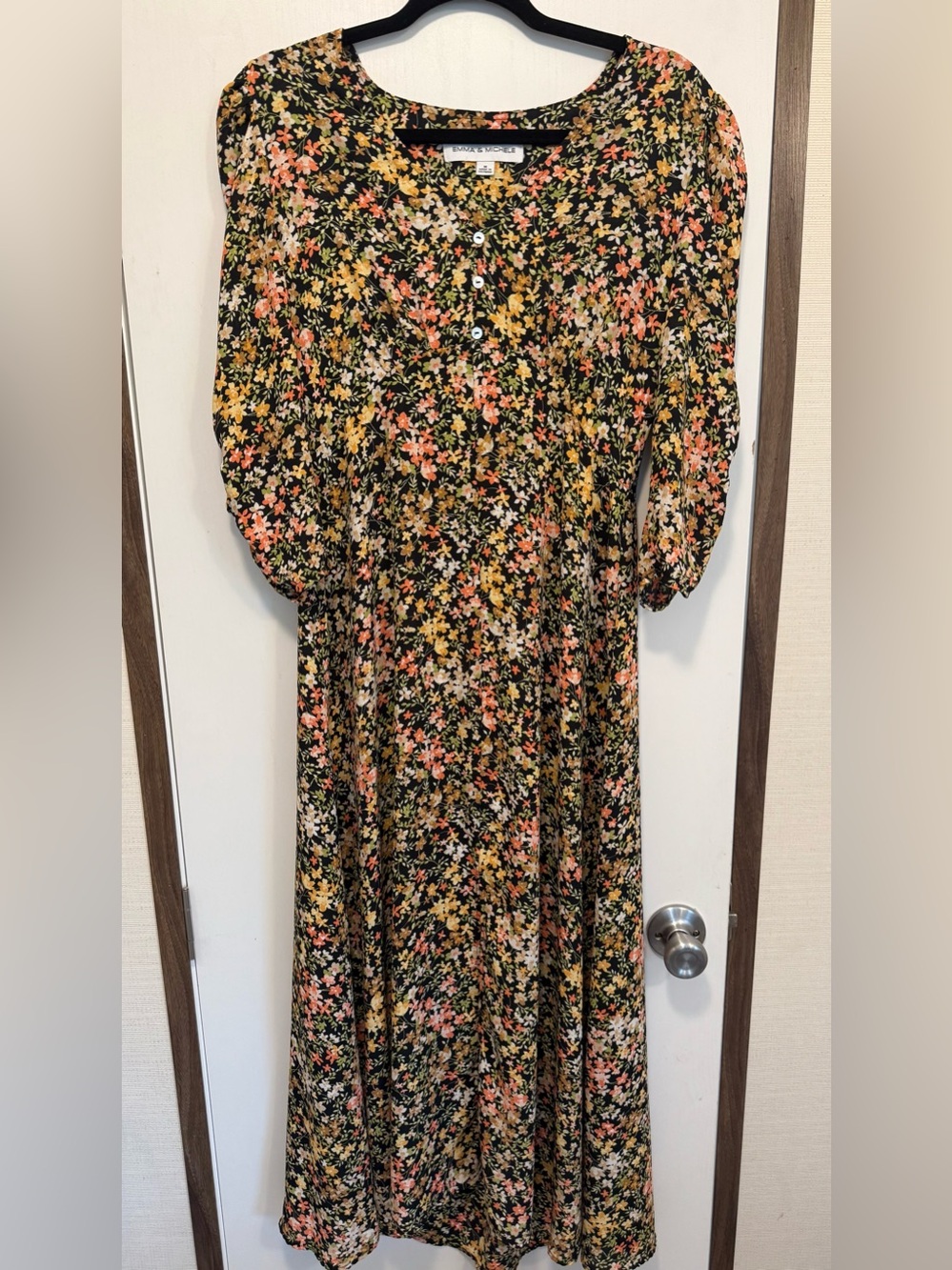 Emma & Michele Black Maxi Dress with Pink & Yellow Floral Print